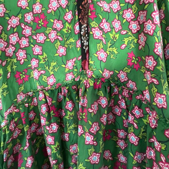 Sandro Torr Mini Dress Green Floral Silk Long Sleeves 38 - Picture 6 of 7